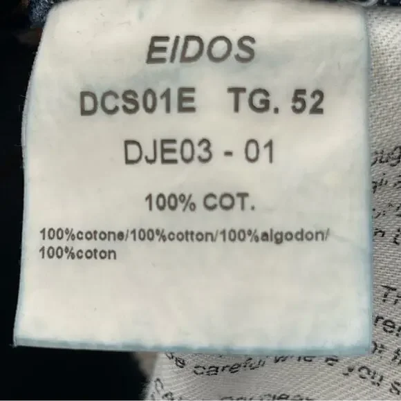 EIDOS Men’s Napoli Made in Italy 100% Cotton Dark Wash Euro 5 Pocket Jeans 36
